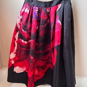 White House Black Market Black and Red Floral A-Line Skirt